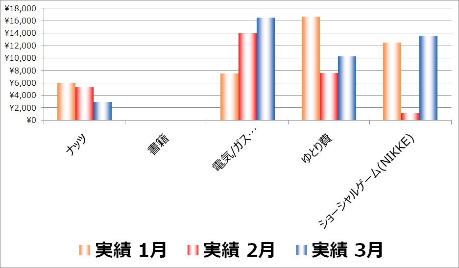 特に出費の推移を把握したい項目は、過去3か月を比較しています。
2024年1月から3月までに、「何にいくら使ったか」を見えるようにしています。